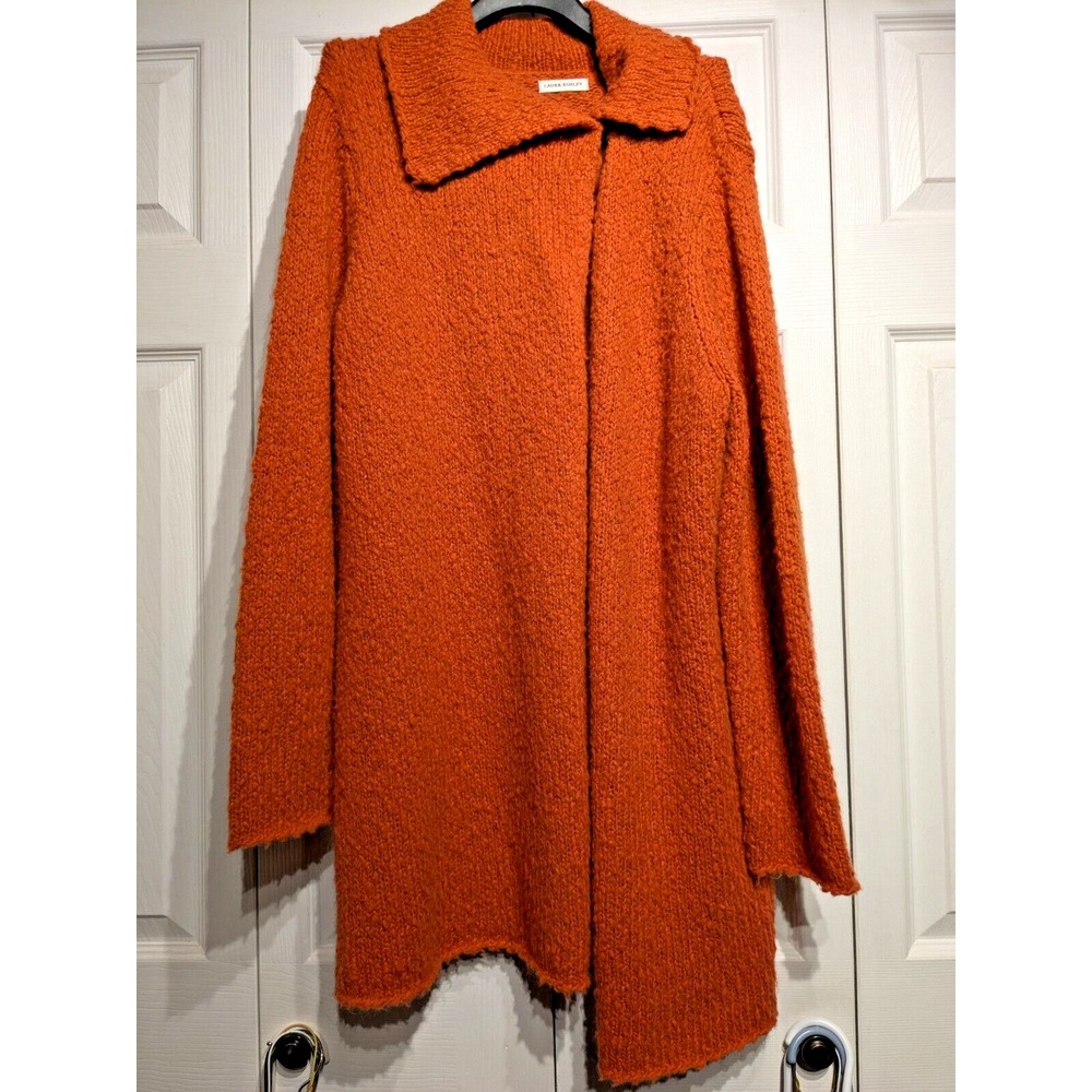 Laura Ashley Women Sz: L Orange Boucle Knit Open Front Long Cardigan Sweater EUC